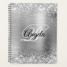 Falskt Blankt Silver Glitter Borstat Metallmonogra
