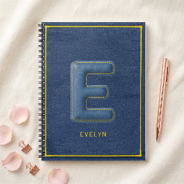 Falskt Blått Denim 3D Puffy Bokstav E Monogram Nam Anteckningsbok