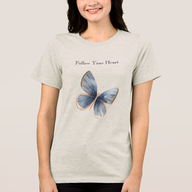 Falskt Blått Denim Fjäril T Shirt (Framsida)