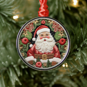 Falskt broderad tomte jul julgransprydnad metall