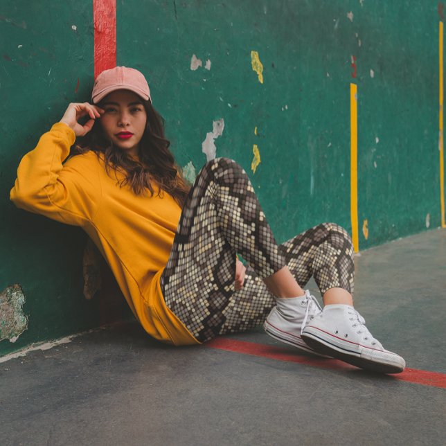 Falskt Brun Beige Ormskinns Kantigt  Leggings (Skapare uppladdad)