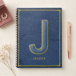 Falskt Denim Gul Söm Monogram J Namn Anteckningsbok