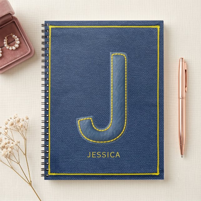 Falskt Denim Gul Söm Monogram J Namn Anteckningsbok (Skapare uppladdad)