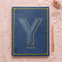 Falskt Denim Gul Sy Tråd Bokstav Y Monogram