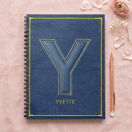 Falskt Denim Gul Sy Tråd Bokstav Y Monogram Anteckningsbok