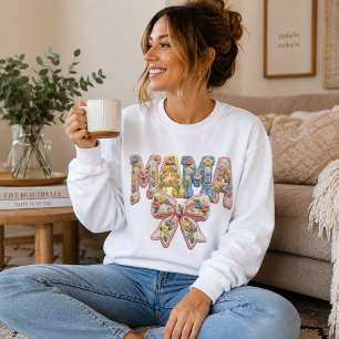 Falskt garn och broderi MAMA med rosett T Shirt