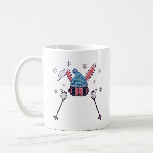 Falskt garn skidåkande kanin vinter humor kaffemugg (Vänster)
