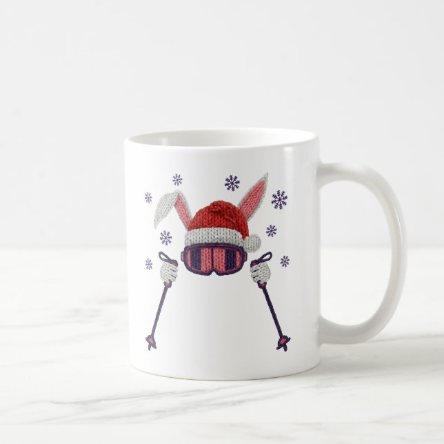 Falskt garn skidande kanin med tomtehatt vinterhum kaffemugg (Höger)