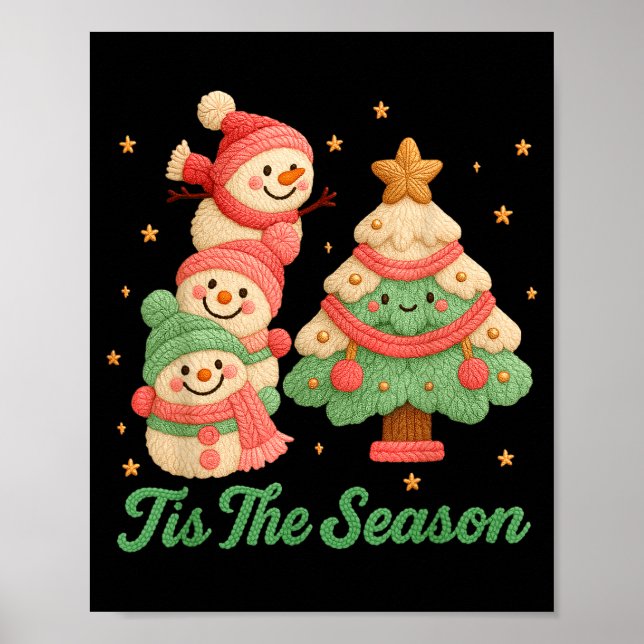 Falskt garn virkad snöman och julgran  poster (Framsidan)