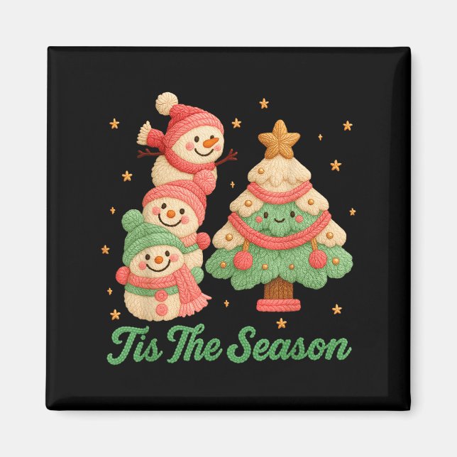 Falskt garn virkat snöman och julgran  magnet (Framsidan)