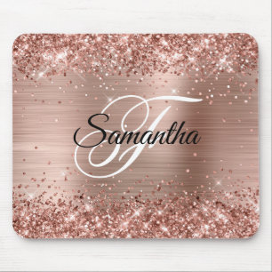 Falskt glänsande roséguld glitterfolie-monogram musmatta