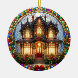 Falskt Glas-in-Ledning Viktorianskt Husornament Julgransprydnad Keramik