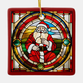 Falskt Glasfärgat Sittande Tomte Julgransprydnad Keramik