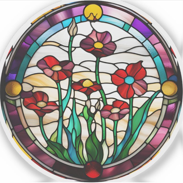 Falskt glasmåleri Rund blomsterträdgård dekal (Framsida)