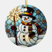 Falskt glasmålning Snömannen julgransprydnad 