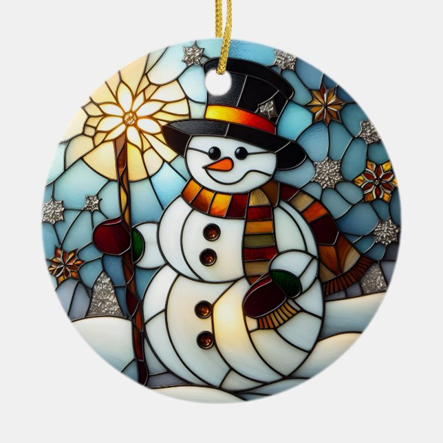 Falskt glasmålning Snömannen julgransprydnad  Keramik (Framsidan)