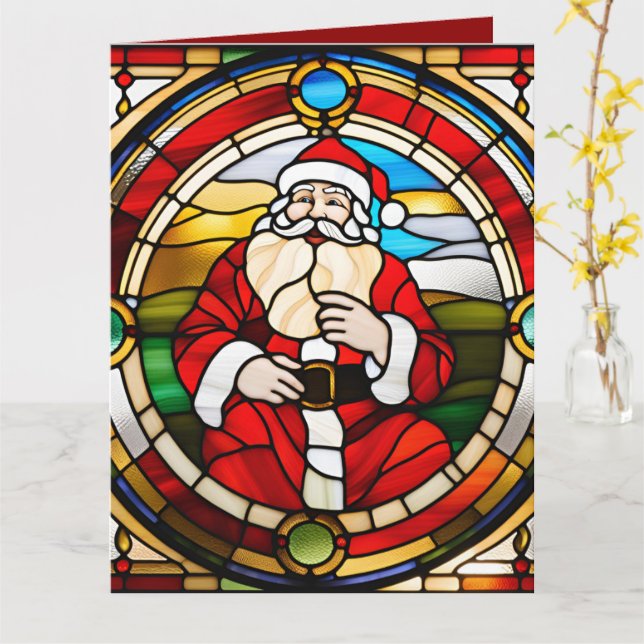 Falskt Glasmosaik sittande tomte  Kort (Gul blomma)