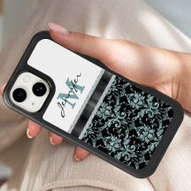 Falskt glitter Aqua Damask Monogram