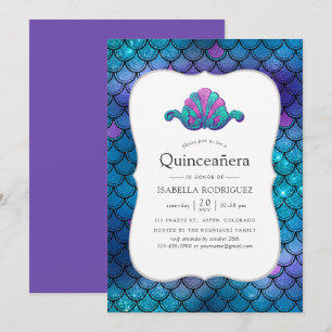 Falskt glitter Mermaid Scale Mönster Quinceanera Inbjudningar