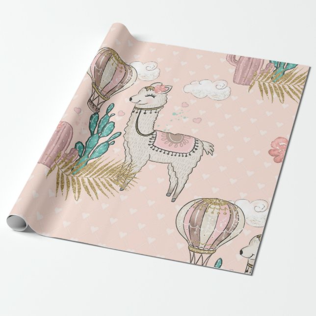 Falskt Glitter Öken Steampunk Llama Presentpapper (Utrullad)