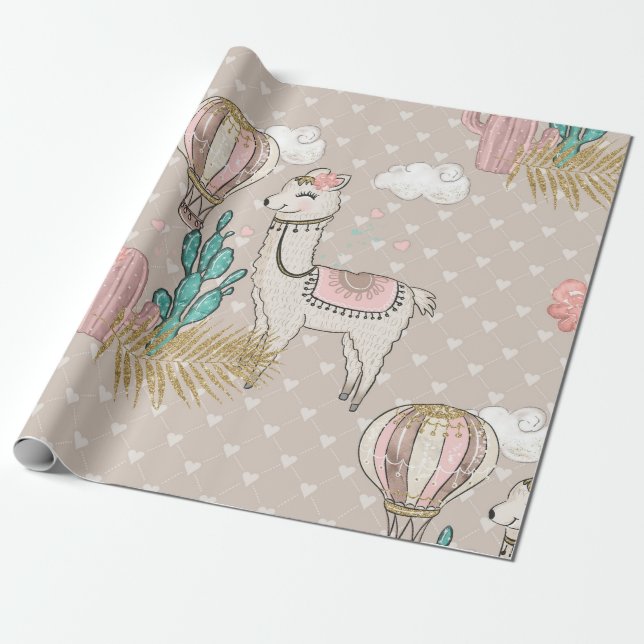 Falskt Glitter Öken Steampunk Llama Presentpapper (Utrullad)