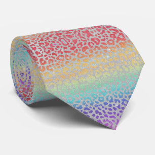 Falskt glitter regnbåge leopardtryck slips