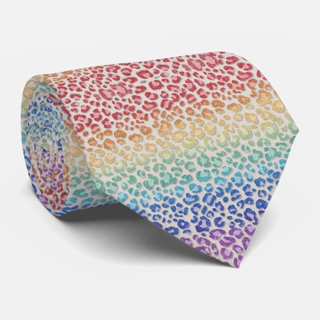 Falskt glitter regnbåge leopardtryck slips (Rullad)