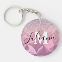 Falskt glitter rosa borstat metall monogram 