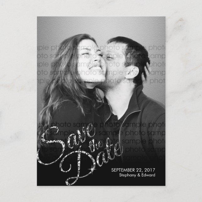 Falskt glitter silver save the date foto vykort (Framsida)