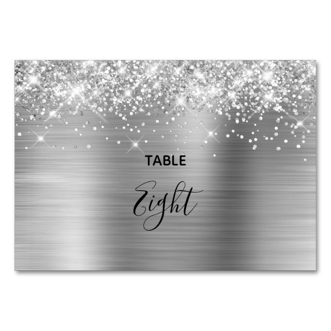 Falskt glitter silverfolie bröllop bordsnummer (Framsidan)