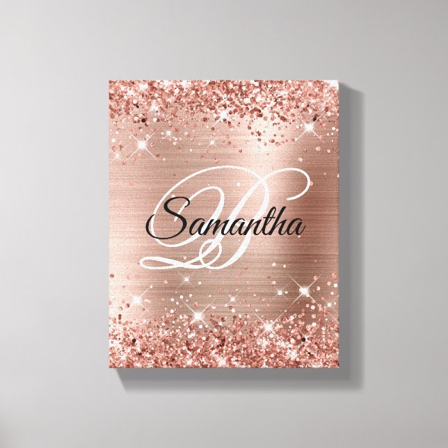 Falskt glitterig roséguld folie fancy monogram canvastryck (Framsida)