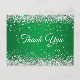 Falskt glittrande silver glitter ljust grön tack vykort