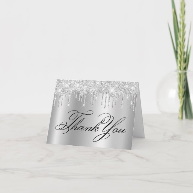 Falskt gnistrande ljust silver glitterdroppar ombr tack kort (Framsida)