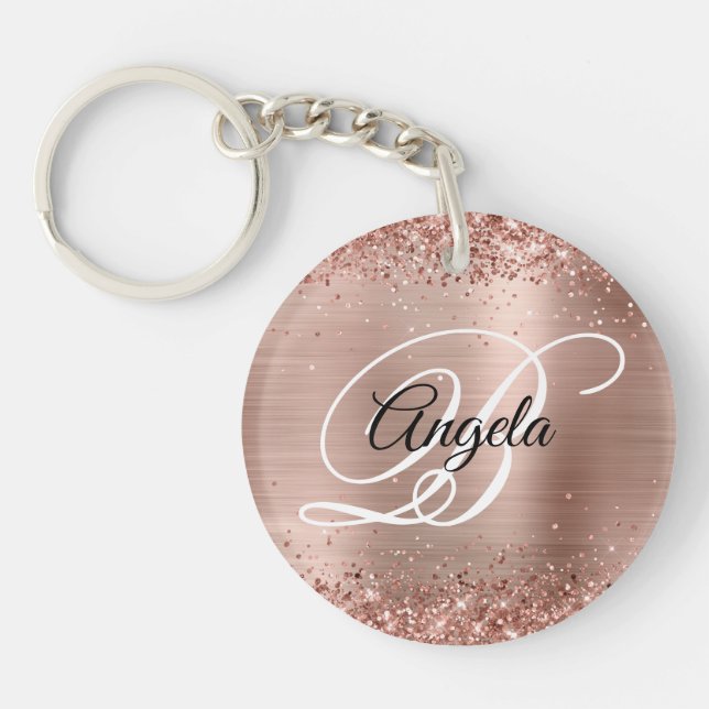 Falskt gnistrande roséguld glitterfolie med monogr (Framsidan)