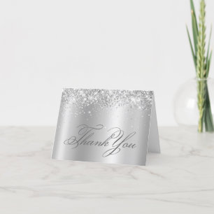Falskt gnistrande silver glitter satin ombre-folie tack kort