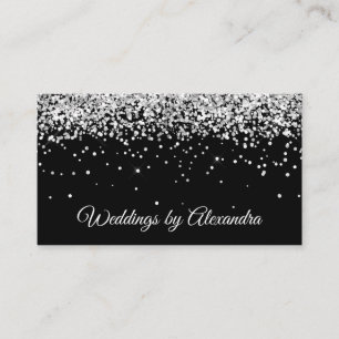 Falskt gnistrande silver glitter svart visitkort
