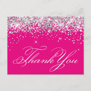 Falskt gnistrande silver glitter varmt rosa tack vykort