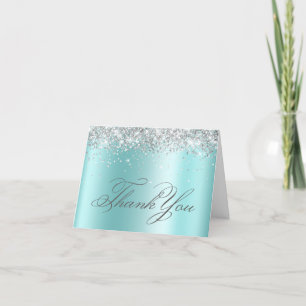 Falskt gnistrande silverglitter blek turkos folie tack kort