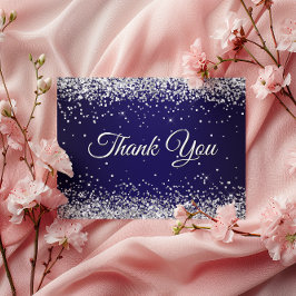 Falskt gnistrande silverglitter marinblå tack vykort