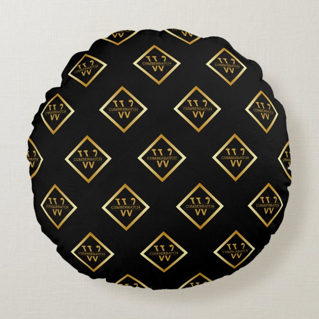 Falskt guld Axis Monogram – Svart & Guld Rund Kudde (Framsidan)