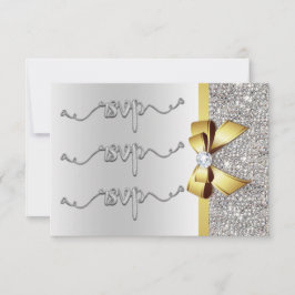 Falskt Guld Båge Silver Glitter RSVP Bröllop OSA Kort