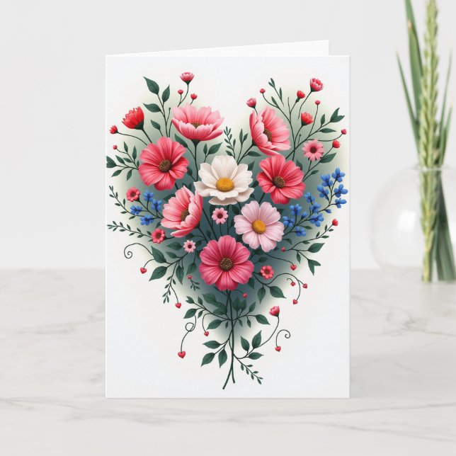 Falskt Guld Blommigt Hjärtkort Kort (Framsida)