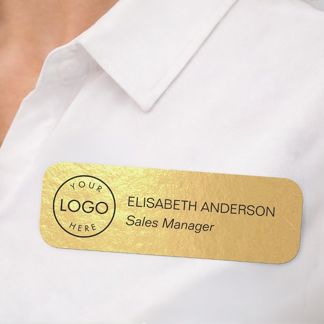 Falskt guld Elegant affärsspecifik logotyp Anställ Namnbricka (Skapare uppladdad)