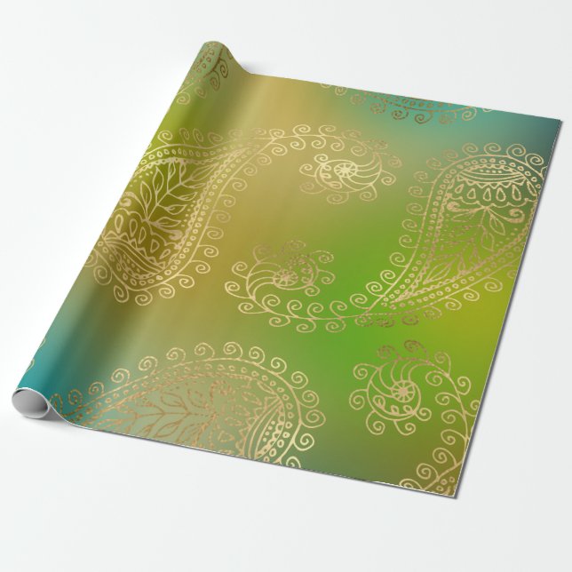 Falskt guld folie arabiskt mönster presentpapper (Utrullad)