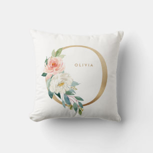 Falskt guld folie blommig bokstav O monogram barnk Kudde