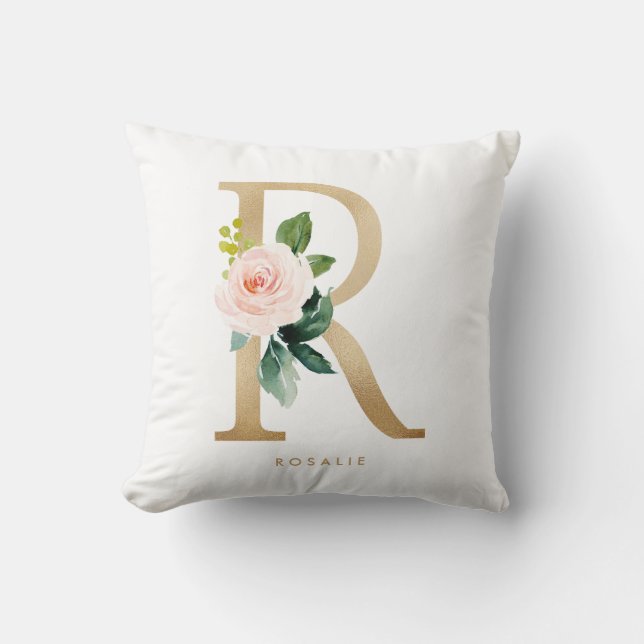 Falskt guld folie blommig bokstav R monogram barnk Kudde (Framsida)
