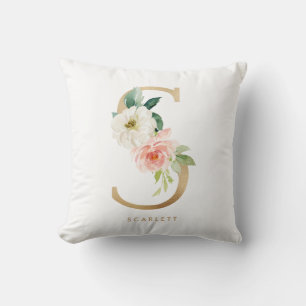 Falskt guld folie blommig bokstav S monogram barnk Kudde
