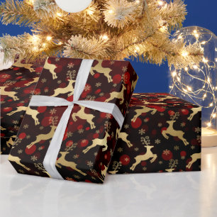 Falskt guld folie jul ren & röd bokeh presentpapper