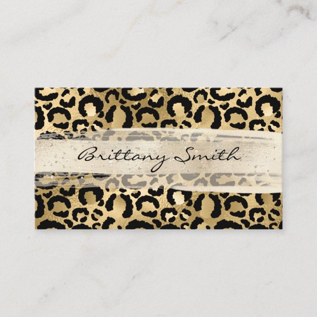 Falskt guld folie leopard champagne penseldrag visitkort (Framsida)