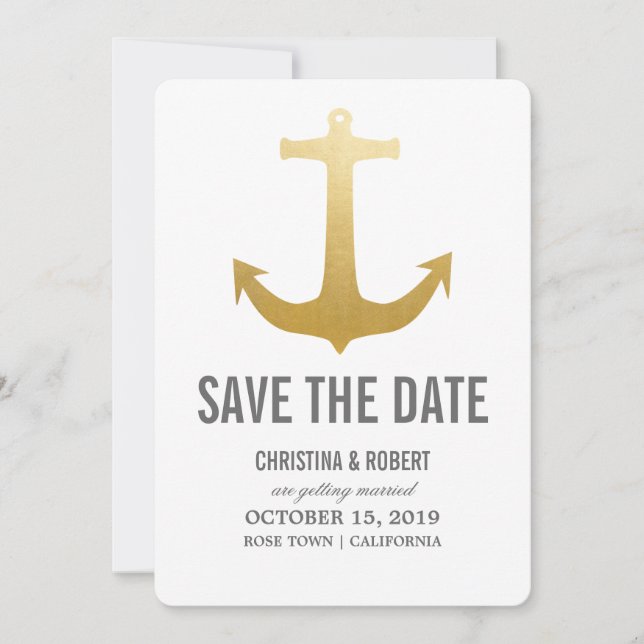 Falskt guld folie nautiskt ankare Save The Date Inbjudningar (Framsida)